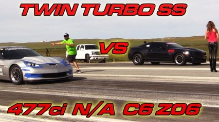 477ci C6 Z06 Corvette vs Twin Turbo 1400whp Camaro SS