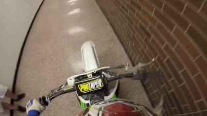 Senior Prank – Riding Dirt Bike Through High School Hallways