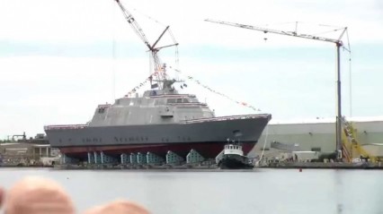 USS Little Rock (LCS-9) Ship Side Launch at Marinette Marine Corporation