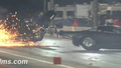 Bad9er Blown Radial Corvette Crosses Over And Crashes into a Mustang