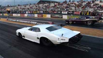 Big Chief in the Crowmod vs 900+ci Cuda Promod while testing for NHRA nationals in Indy