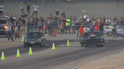 Big Tire 1969 Chevrolet Camaro -vs- Rotary Datsun – Sketchy Drag Race