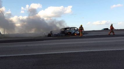 Corvette Catches Fire After Rear End Crash – Takes Tahoe Down With It
