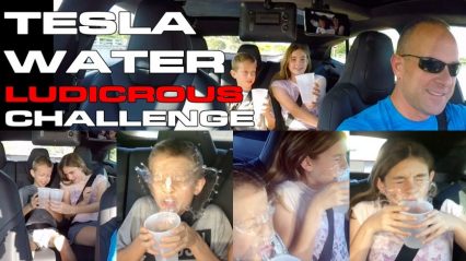 Don’t spill the water challenge in the Tesla Model S P90D Ludicrous