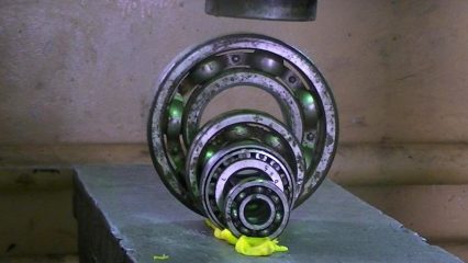 This is what happens when bearings go up against the almighty hydraulic press