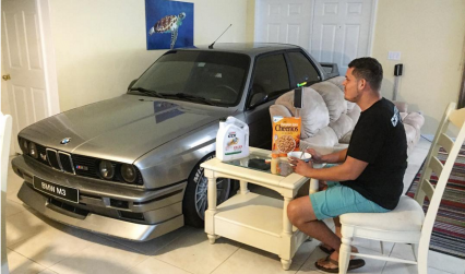 Car guy parks his BMW E30 M3 in his house to save it from a Hurricane