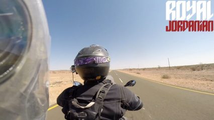 A helmet with a beak can easily cause whiplash, Man riding through desert experiences this first hand