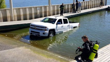 Brand new $60,000 Chevy Silverado underwater at the boat ramp! Total loss