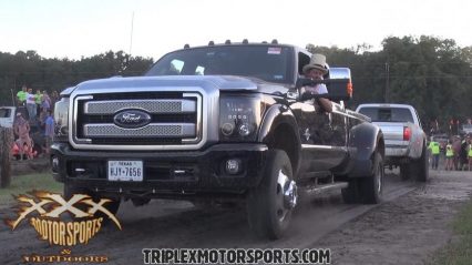Ford Powerstrokes go to war in a tug of war battle – Platinum vs. F450!