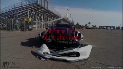 Man in C7 Corvette hits the wall hard racing a Hayabusa at the track