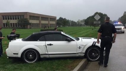 Mustang crashes at Lake Forest cars and coffee