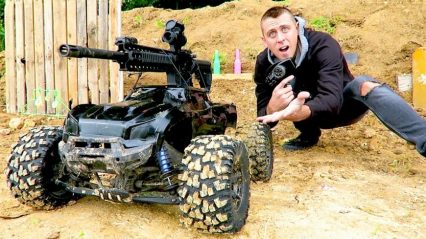 Roman Atwood mounted his AR15 to the top of a Traxxas Xmaxx