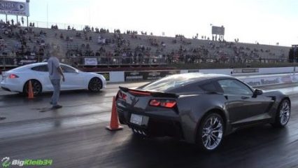 Tesla Model S hustles brand new Corvette C7 Z06 & modded Hellcat