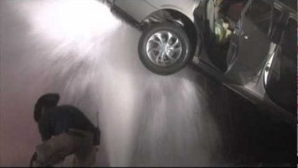 The strength of water, Car hits fire hydrant, water pressure suspends it in the air