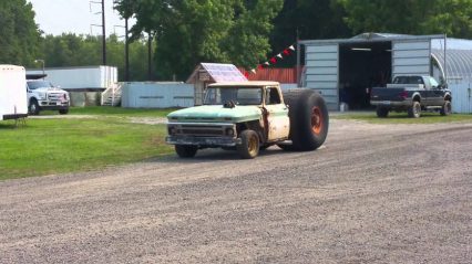 These guys took big tire to a new level, heavy equipment tires on a C10 truck
