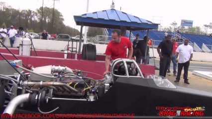 Twin turbo dragster does massive wheelie at No Problem Raceway