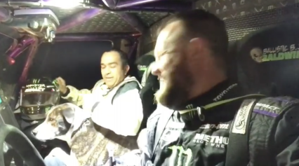 BJ Baldwin saves a dog while racing through the desert in his trophy truck!