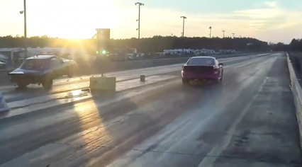 Mustang does huge wheelstand, nearly loses control, and gets the win!