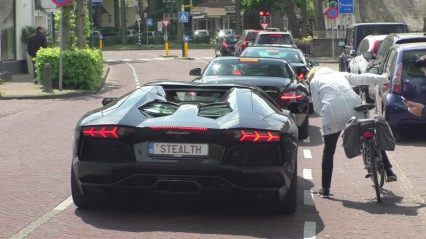 Angry woman shouts at Lamborghini Aventador LP700-4 with loud exhaust