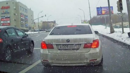BMW gets on it in the snow and regrets it immediately
