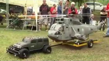 Gigantic RC Helicopter Being Towed By a Mini RC Truck!
