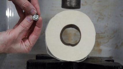 Hydraulic Press turns roll of toilet paper to stone!