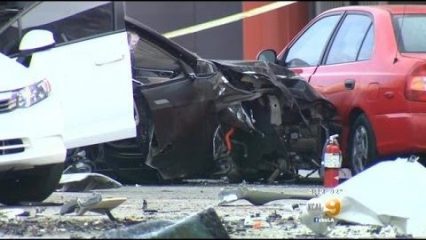Stolen Tesla Splits In Half Following Police Pursuit, Crash In West Hollywood