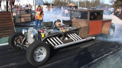 This twin engine rat rod drag car has two engines!