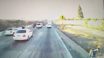 Truck cuts off lane splitting rider, regrets it Immediatley