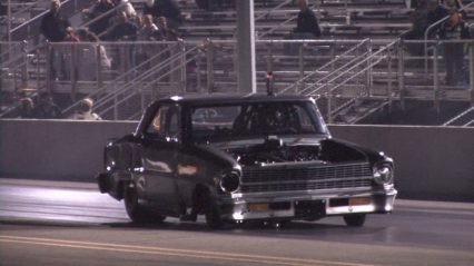 Twin turbo Chevy ll Nova crashes directly into the wall