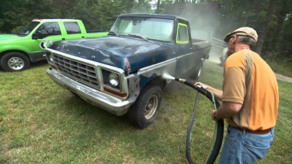 Watch this old work truck get a complete dustless blast removing all the paint