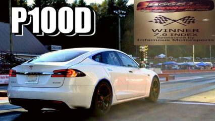 Young kid in Tesla P100D takes on drag cars at the drag strip!