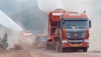 Carrying wind turbine blades to the mountaintop is very sketchy