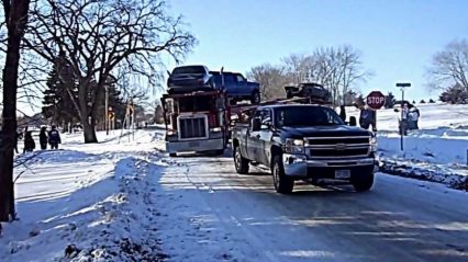 Chevy Silverado Duramax Pulling a Jack knifed Semi Trailer Out of a Ditch
