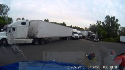 Dashcam Catches Noob SEMI Truck Driver Hitting Other Trucks Trying to Park