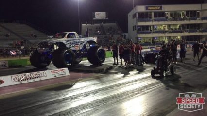 Farmtruck in his Super Wheelchair vs Monster Truck