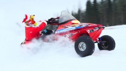 Snowmobile On Wheels – Santa Claus Gives it a Test Ride!