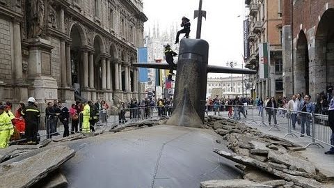 The Incredible Moment a Submarine Breaks the Surface of a Milan Street