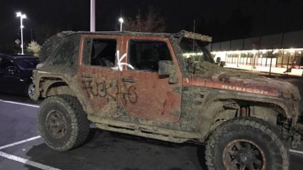 Trump supporters in a lifted Jeep attacked by anti-Trump protesters
