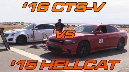 Who is the Sedan King? 2016 CTS-V vs 2015 Charger Hellcat – 1/2 Mile Drag Race!