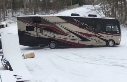 Travis Pastrana Drifts His Massive RV in the Snow!