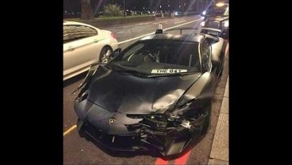 Lamborghini Aventador Drag Race on London streets ends in a Crash
