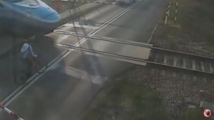 Cyclist T-Bones a 180MPH Train And Only Gets Bruised Up