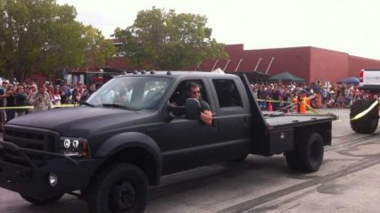 Ford 550 Pulls Chevy Monster Truck Backwards