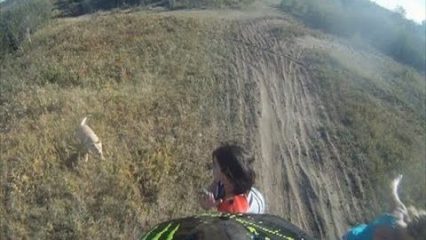 Girl Gets Struck by Jumping Dirt Bike, Look Out Below!