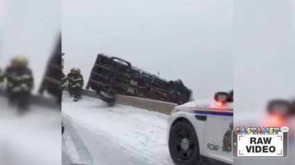 Hanging On By a Tread… Insanely Lucky C10 Truck Nearly Falls Off Bridge