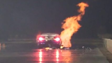 LMR Camaro Catching on Fire at Lights Out 8, Fire System Saves Driver