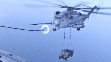 That Takes Skills – CH-53E Super Stallion Perform Air Refueling While Carrying A Humvee