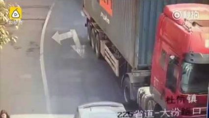 Close Call! Man Knocked Down by Truck Rolls Under it and Miraculously Survives