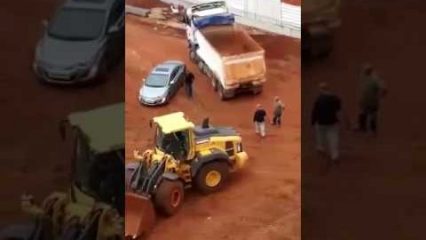 Construction Worker Battles Repo Men, Flips their Car with a Bulldozer